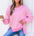 Pink Stripe Waffle Knit Sweatshirt